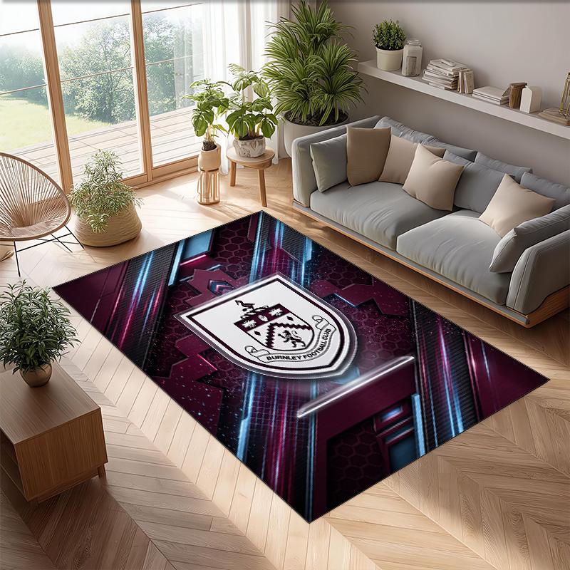 Burnley Football Print Crystal Velvet Rug, Comfortable Water Absorbent Non Slip Indoor Floor Carpet