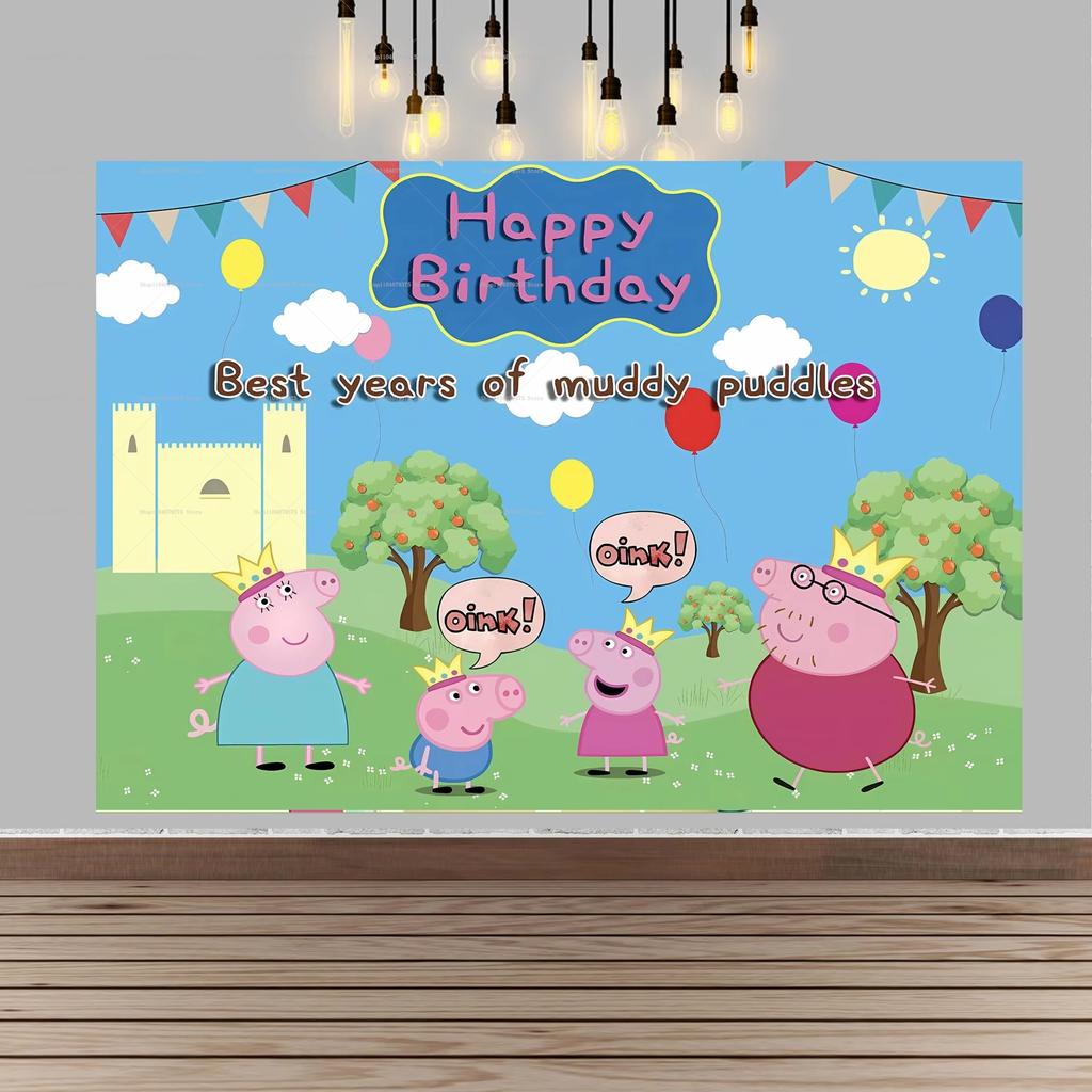 1Pc Happy Birthday Peppa Pig Photo Backgrounds, Perfect For Kids' Parties, Family Gatherings, And Birthday Celebration Banners.