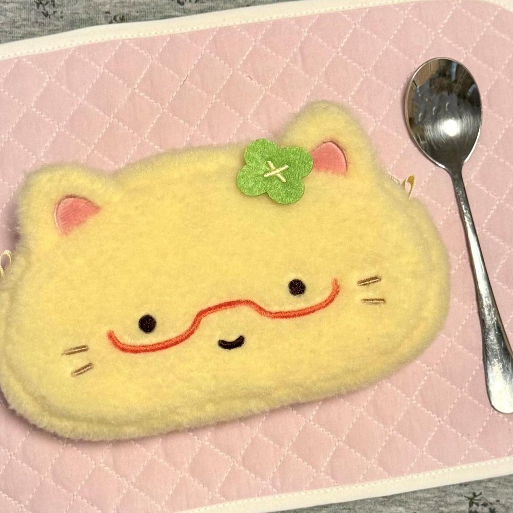 Plush Pen Bag Omelette Kitten Stationery Bag Creative Pencil Case  Student