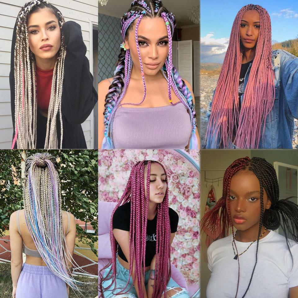 Синтетические плетеные волосы 24 дюйма Jumbo Braid Ombre Jumbo Наращивание волос для женщин DIY Косички для волос Фиолетовый Розовый Желтый Красный