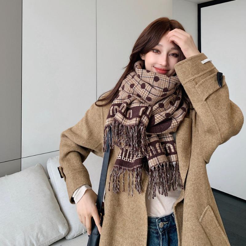Letter Plaid Premium Imitation Cashmere Scarf Women's Winter Versatile Couple Scarf Thickened Warm Fringed Shawl