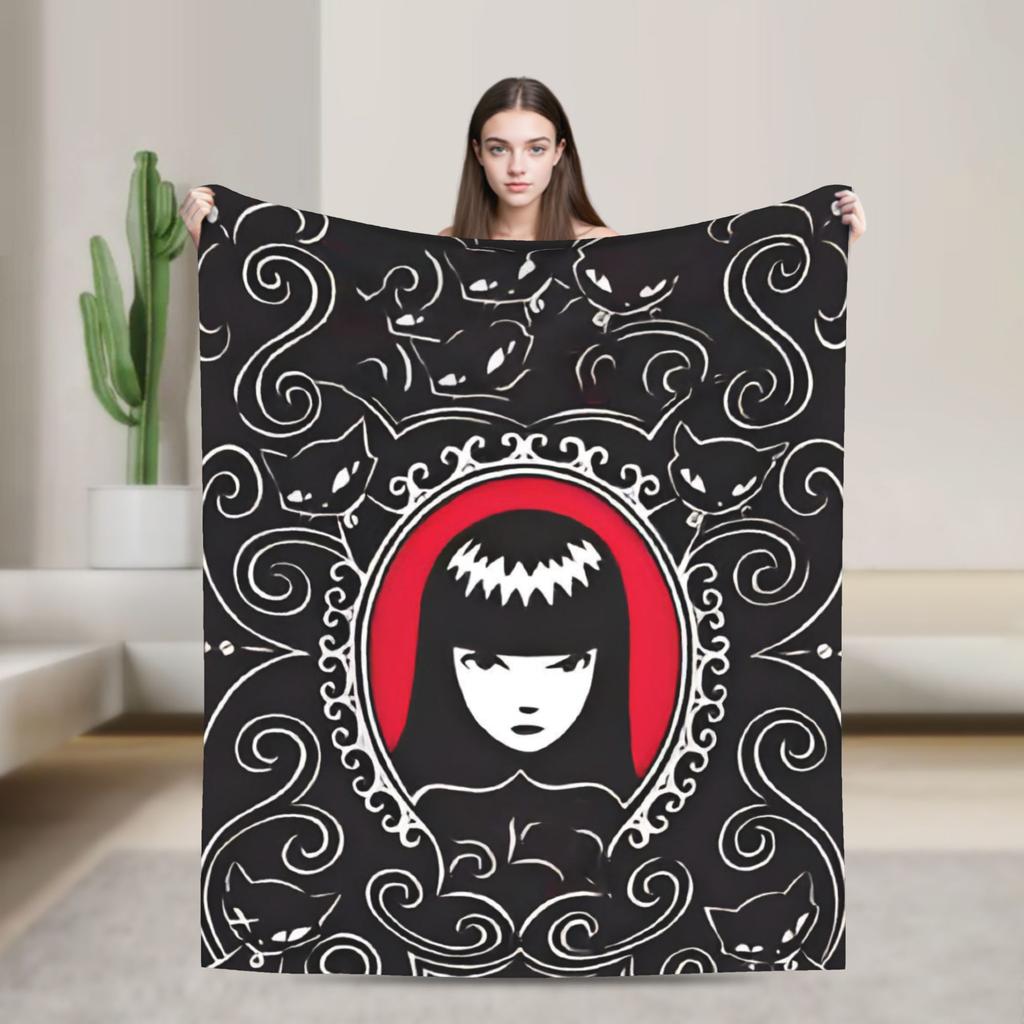 E-Emily the Strange Printing Blanket Velvet Textile Decor Cartoon Breathable Warm Throw Blankets for Home Outdoor Bedding Throw