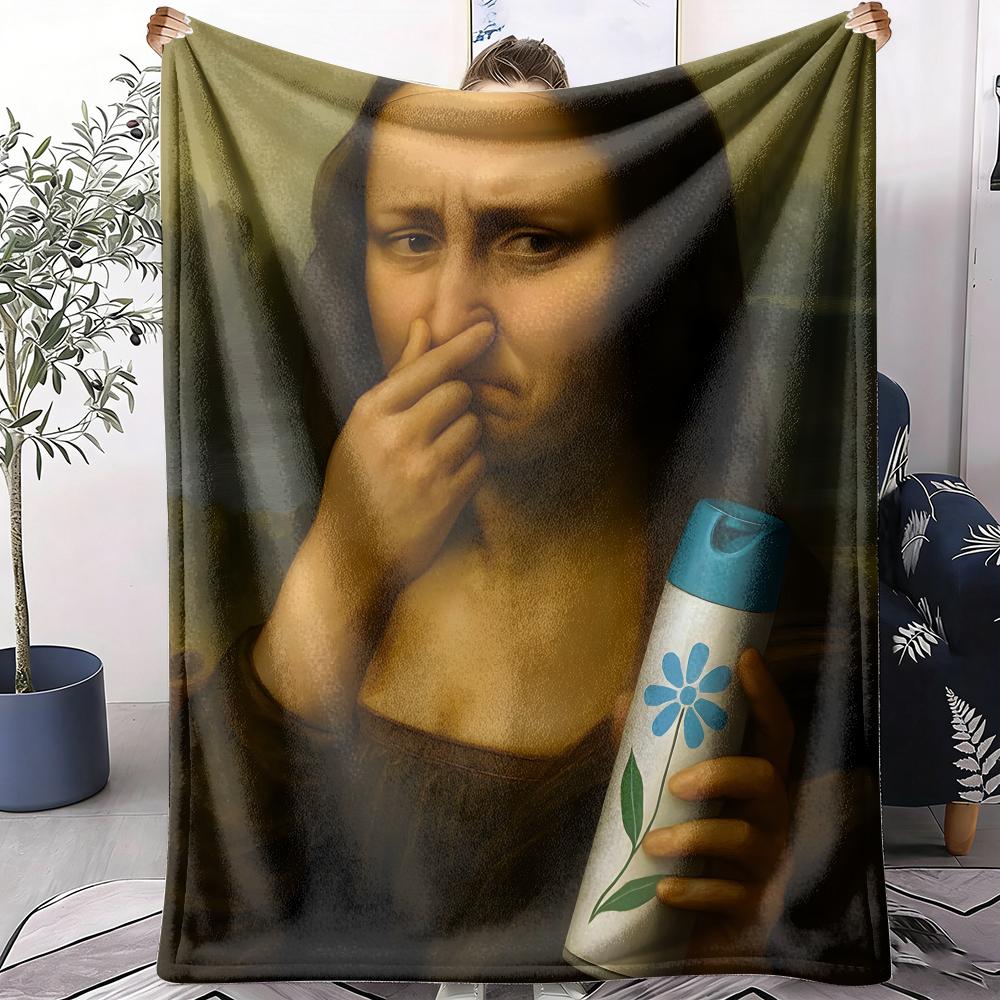 Mona Lisa Throw Soft Flannel AC Blanket Lightweight Summer Nap Throw Cozy Blanket for Sofa Bed Travel Home