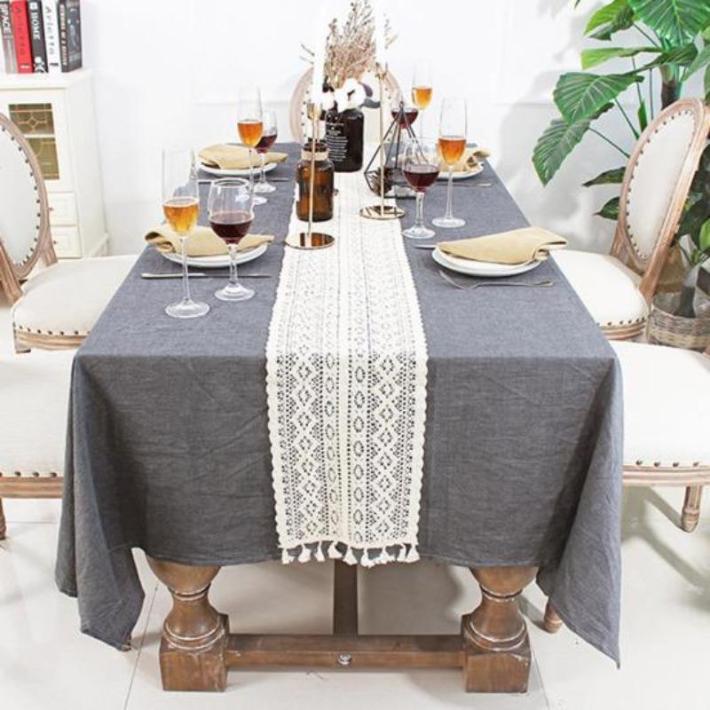 Solid Color Table Banner Delicate Texture Useful Hollow Multipurpose Decorative Table Cloth KTJ