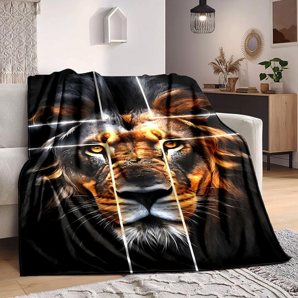 1pc Lion Face Blanket Lightweight Flannel Blanket Throw Blanket For Sofa, Bed, Travel, Camping, Livingroom, Office, Couch, Chair, And Bed yy251015130