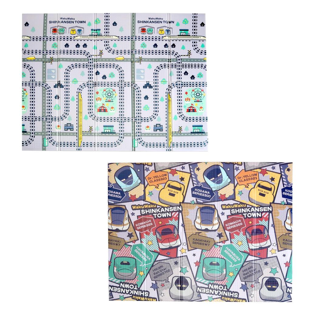 Eiwa Shinkansen Folding Play Mat, Baby Mat with Double-Sided Design, Reversible, Soft Material, Case Included, Waterproof, Soundproof, Lightweight,