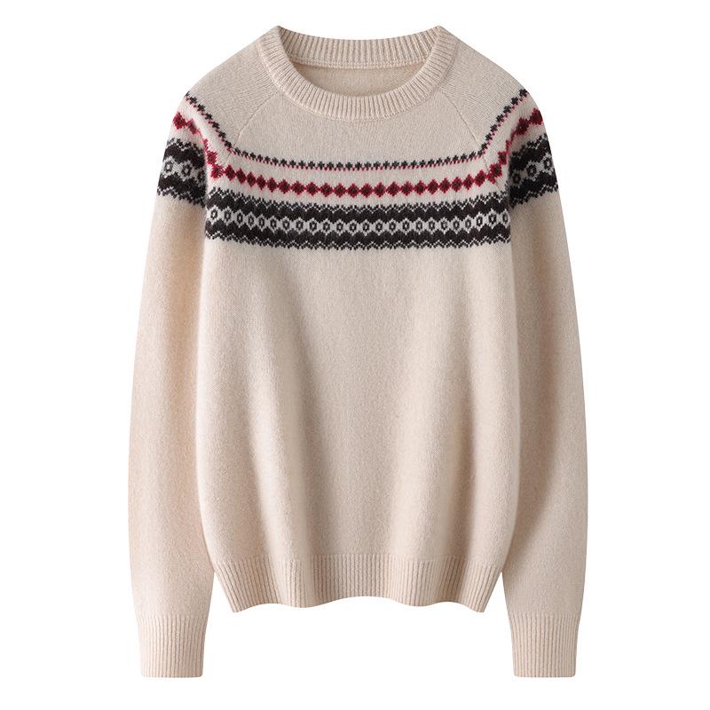 Кашемировый свитер Lekasha в стиле Fair Isle с круглым вырезом