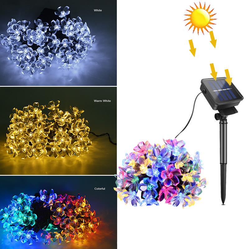 Solar String Lights 7m 50led Peach Flower Waterproof Outdoor Decoration Lighting Fariy Christmas Lights Wedding Party Garden Outdoor Decoration Light