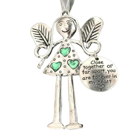 Angle Girl Hanging Decoration Iron Art Silver Color Wing Love Heart Rhinestone Carved Words Friendship Ornament Pendant Birthday Festival Gift