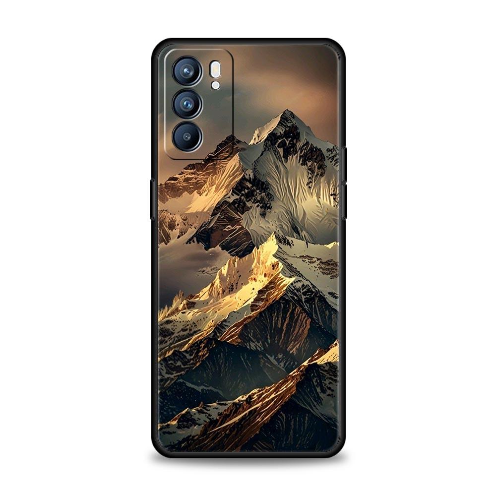 Черный чехол с изображением горной вершины для Oppo Reno 13 12 11 10 7 F Find X5 X6 A98 A80 A79 A78 A57 A54 A31 A17 Pro 5G Мягкий чехол из ТПУ