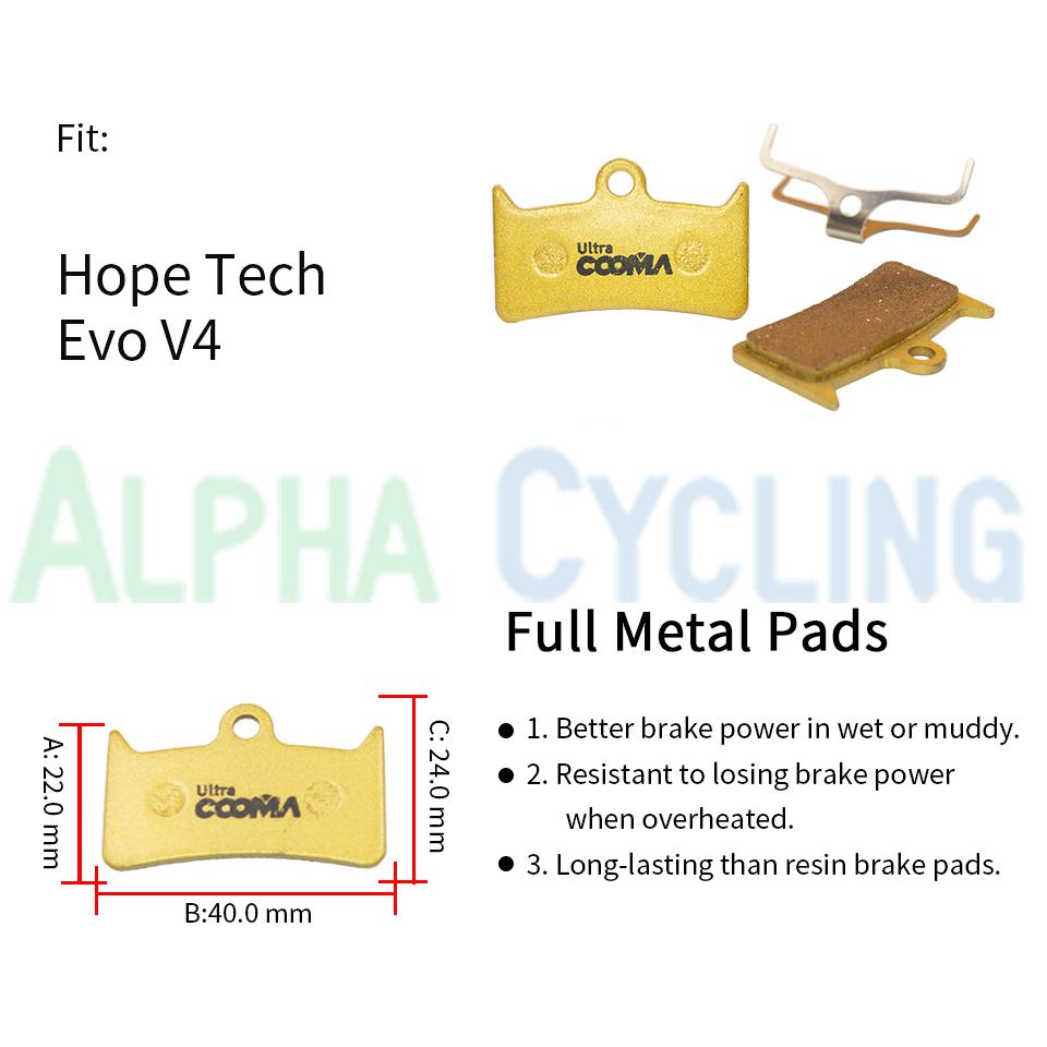 Bicycle Disc Brake Pads for Hope Tech Evo V4 Hydraulic Caliper, 4 Pairs, Gold Full Metal, Ultra Class