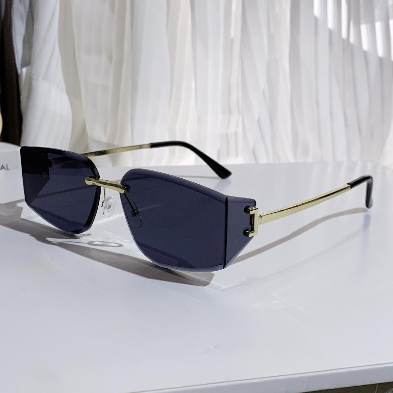 New Frameless Trendy Sunglasses With Curved Surfaces, Featuring Unique And Cool Metallic Design 90320