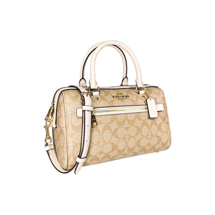 Coach Rowan 27 Logo Zip Closure Boston Bag Women handbags Light-Khaki 83607-IMDQC