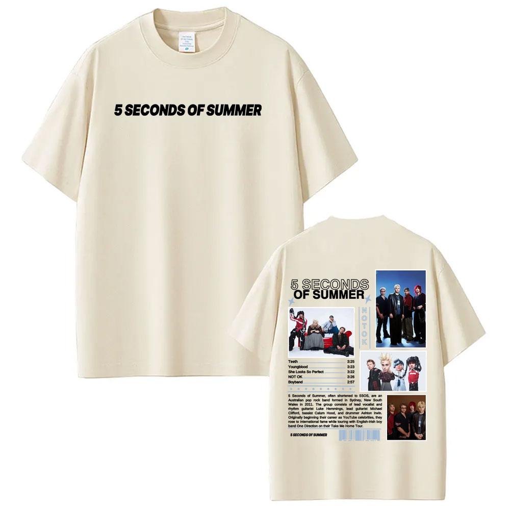 Футболка с мерчем группы 5 Seconds of Summer World Tour, унисекс, модная, в стиле хип-хоп, 100% хлопок, с коротким рукавом