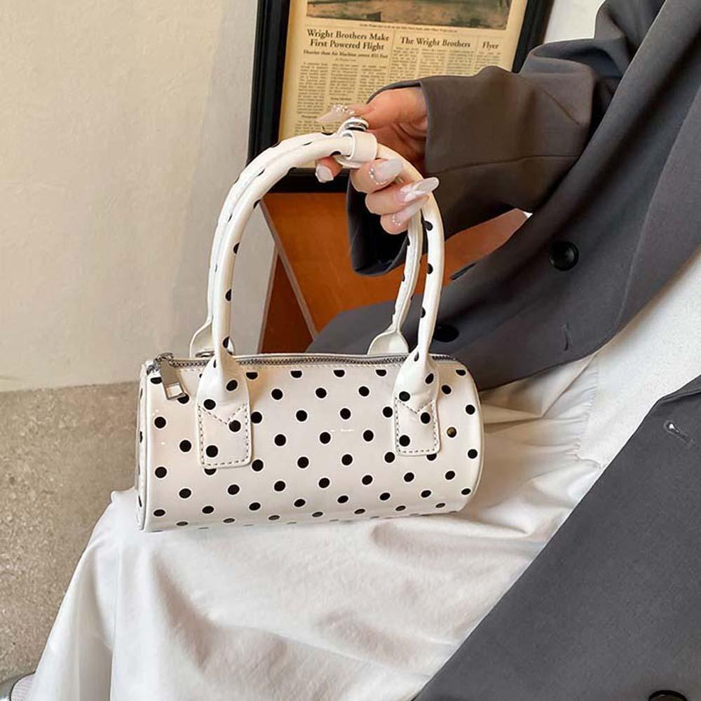 Korean Style Polka Dot Cylindrical Bag Polyester PU Shoulder Bag Spicy Girl Handbag  School
