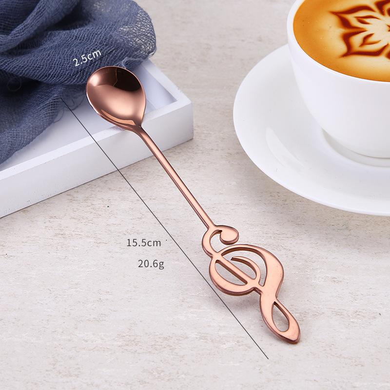 Coffee Stirring Spoon Musical Notes Shaped Long Handle Stainless Steel 7 Colors Dessert Ice Cream Mixing Scoops Drink Tableware