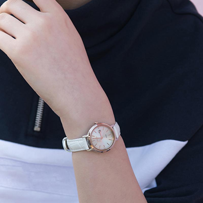 Casio Коллекция SHEEN Кварцевый механизм Ремешок из натуральной кожи Часы Женские Белый циферблат SHS-4525PGL-7APR