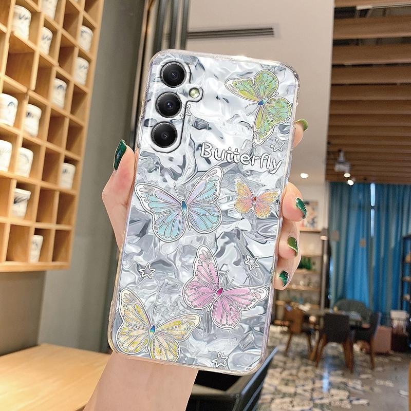 Мягкий прозрачный силиконовый чехол с изображением цветка бабочки для Samsung A55 A35 M35 M34 S24 Xiaomi Redmi Note 13 Pro 13C Poco M6 Camera Противоударный защитный чехол