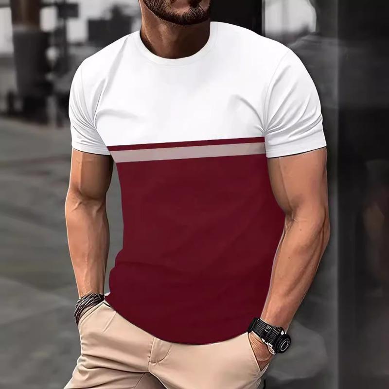 Мужская футболка с цветными блоками и принтом D, топ с короткими рукавами для лета, свободного кроя, мужская повседневная рубашка