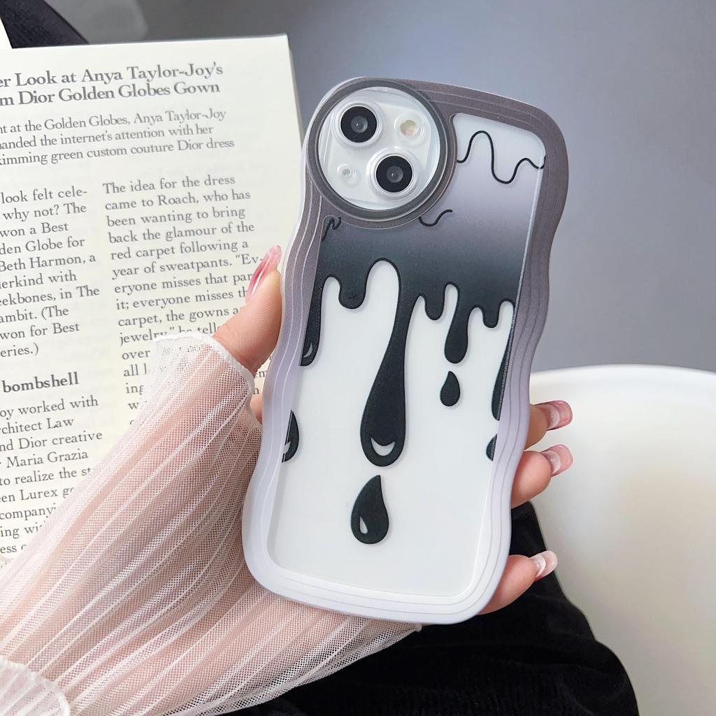 Transparent Wave Edge Painted Silicone Case for Samsung A54 A34 A24 Xiaomi Redmi Note 10 11 12 iPhone 15 14 13 11 Funda Water Droplets Cover Bumper