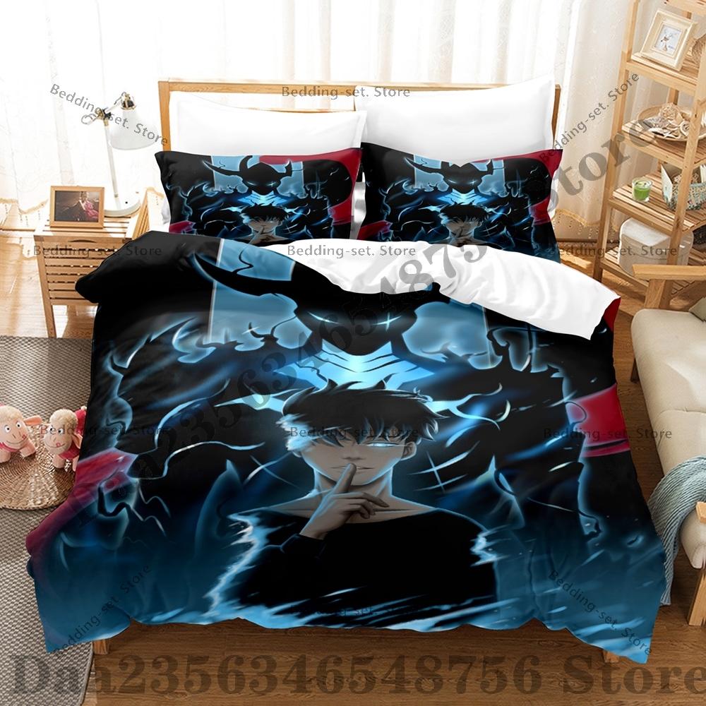 Comforter Solo-Leveling Three-Piece Set Sung Jin-Woo Bedding Set Single Twin Full Queen King Size Bed Set Bedroom s Anime