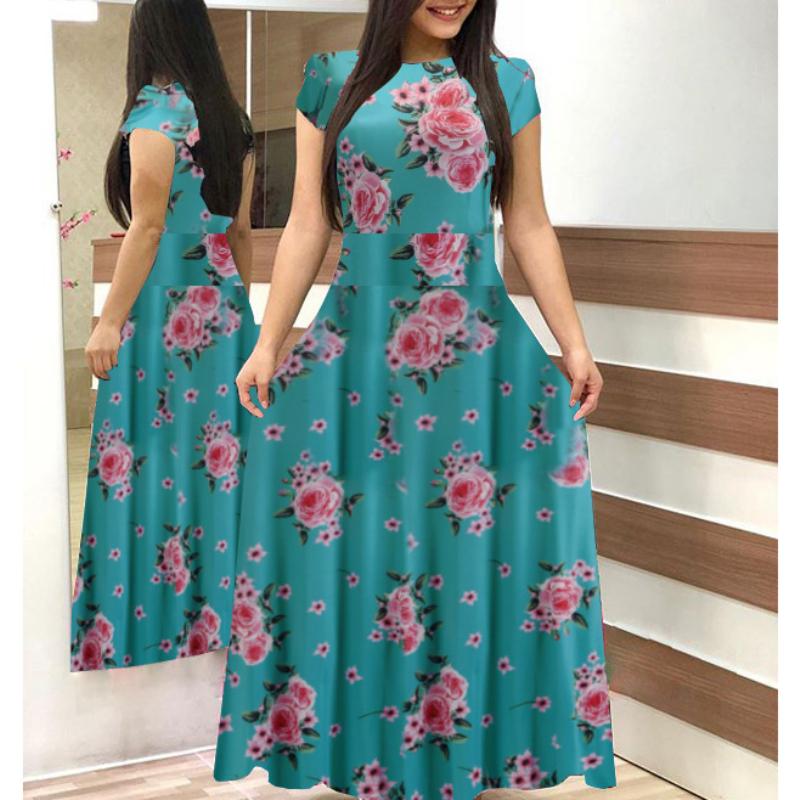 GMXIA Платье с коротким рукавом в стиле бохо с цветочным принтом для женщин, длинные платья на осень-зиму с круглым воротником и большим качелями