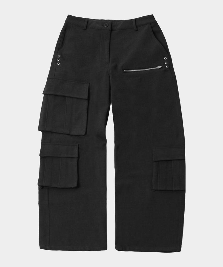 PLACE STUDIO Winter Big Pocket Eyelet Waist Cargo Wide Hidden String Work Pants_2 Colors