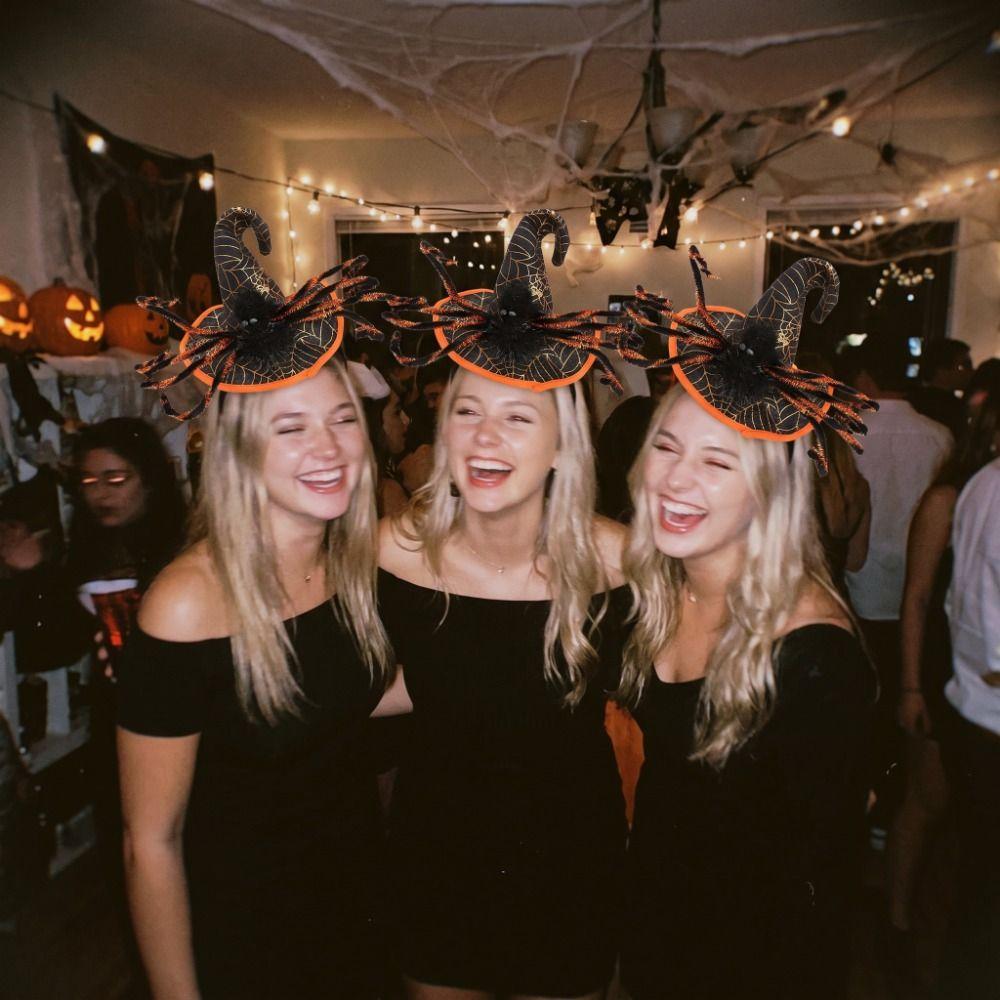 Spider Halloween Witch Hat Headband Sequin Cone Hat Hair Hoop Halloween Party Hair Band Kids