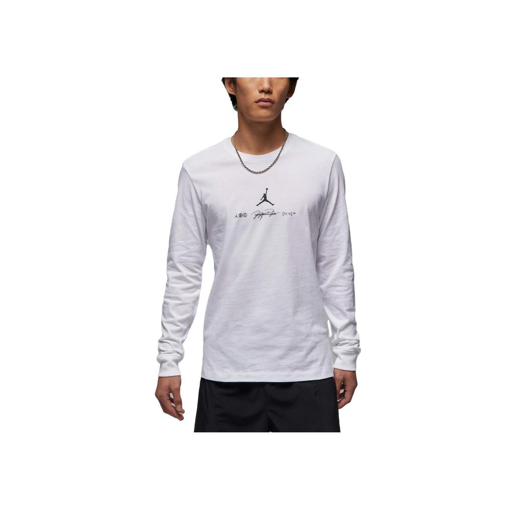 Jordan Американская ретро буквенная футболка с логотипом бренда, футболка с круглым вырезом и длинными рукавами, мужские топы, белые DV8447-100
