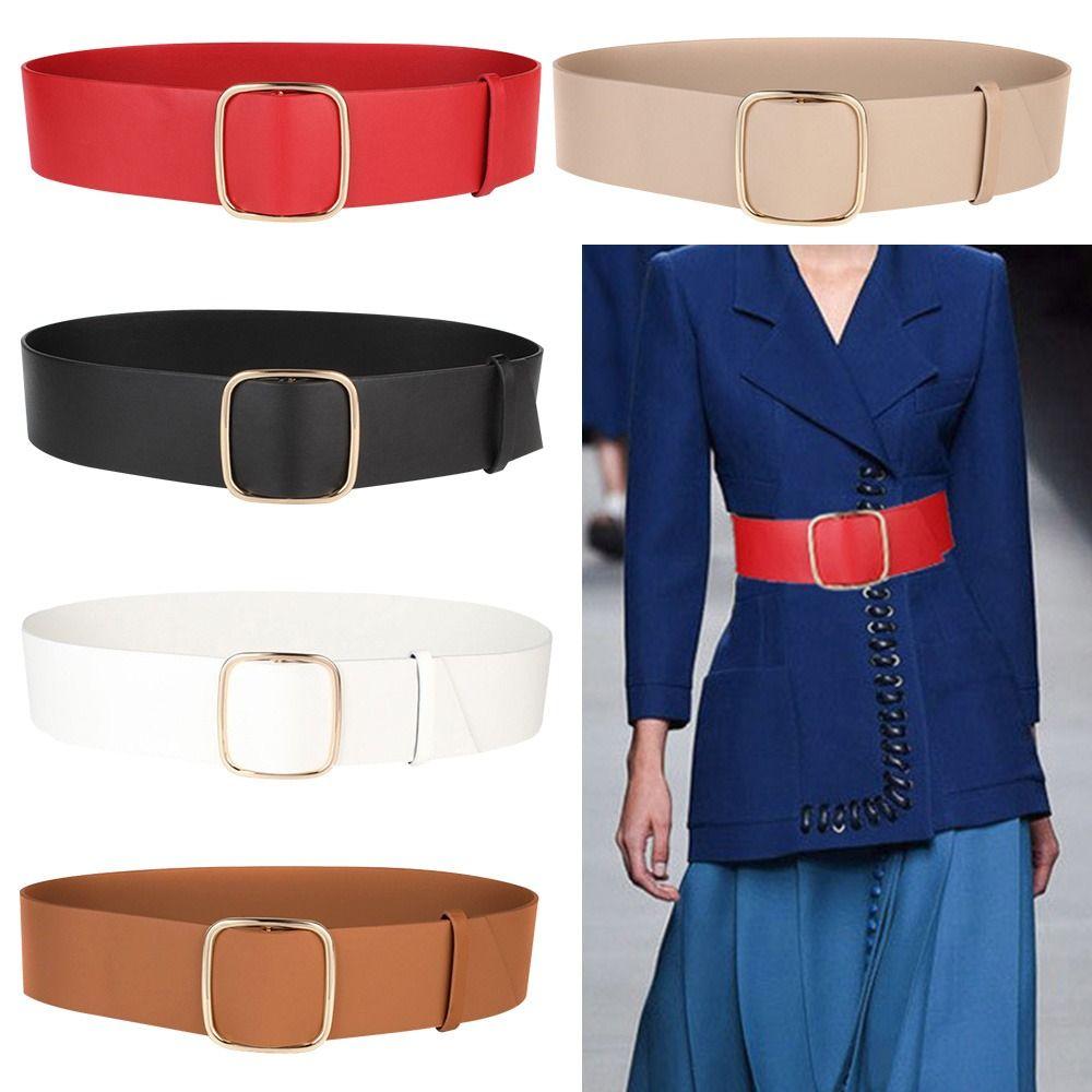 Design Vintage Casual Trouser Dress Belts No-hole Buckle Waistband Wide Waist Strap Leather Belt