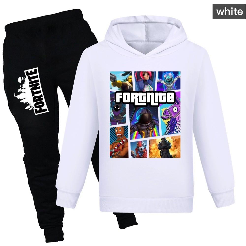 Fortnite Pattern Printing Cartoon Kids Sweater And Pants Set With Soft Cotton Fabric For Middle School Children