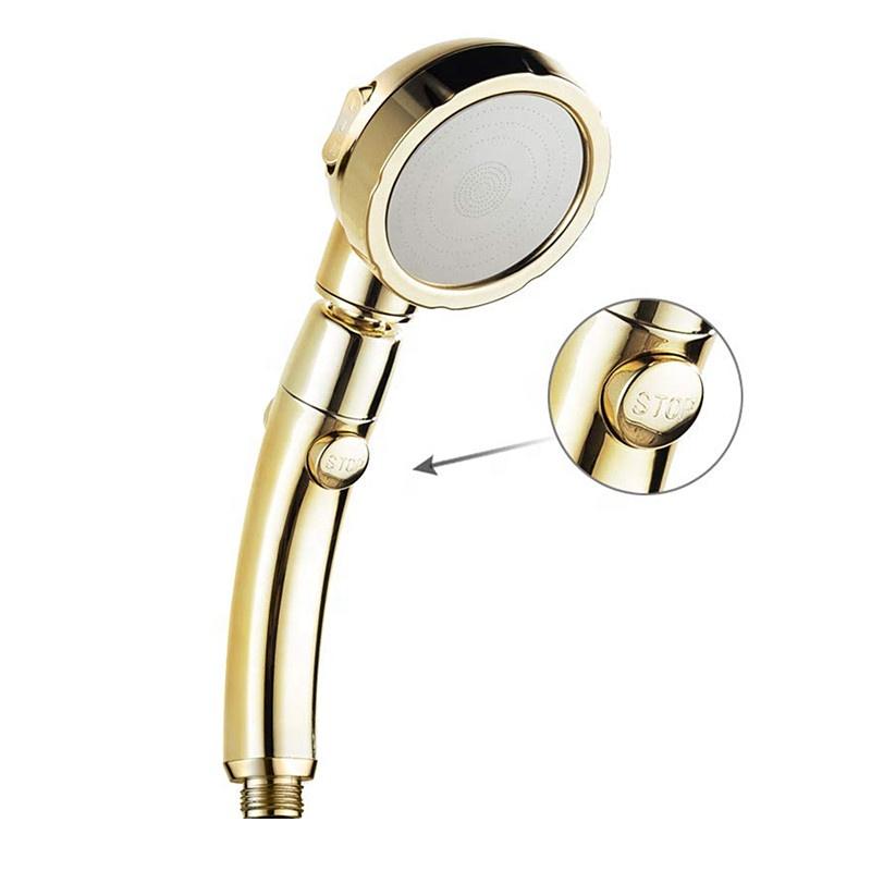 Pause Button 3 Settings Modern Water Saving 360 Degree Adjustable Gold Hand Shower Head