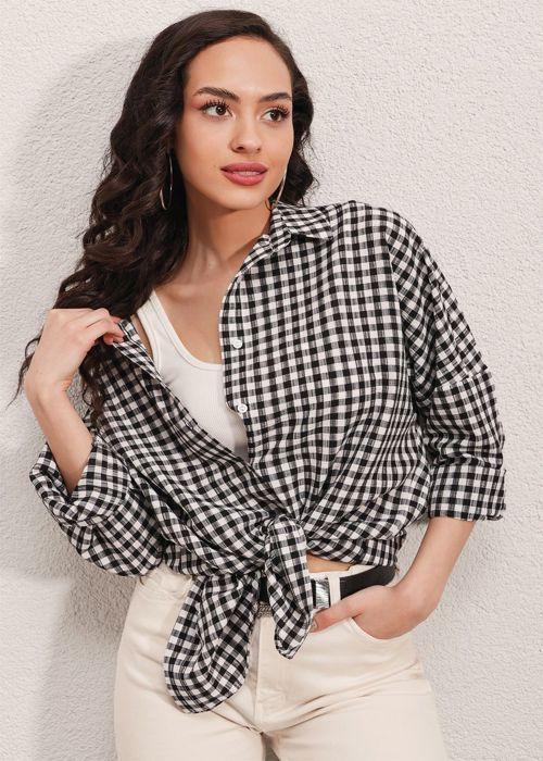 MT Clothes - Chemise Oversize à Carreaux Noir 40