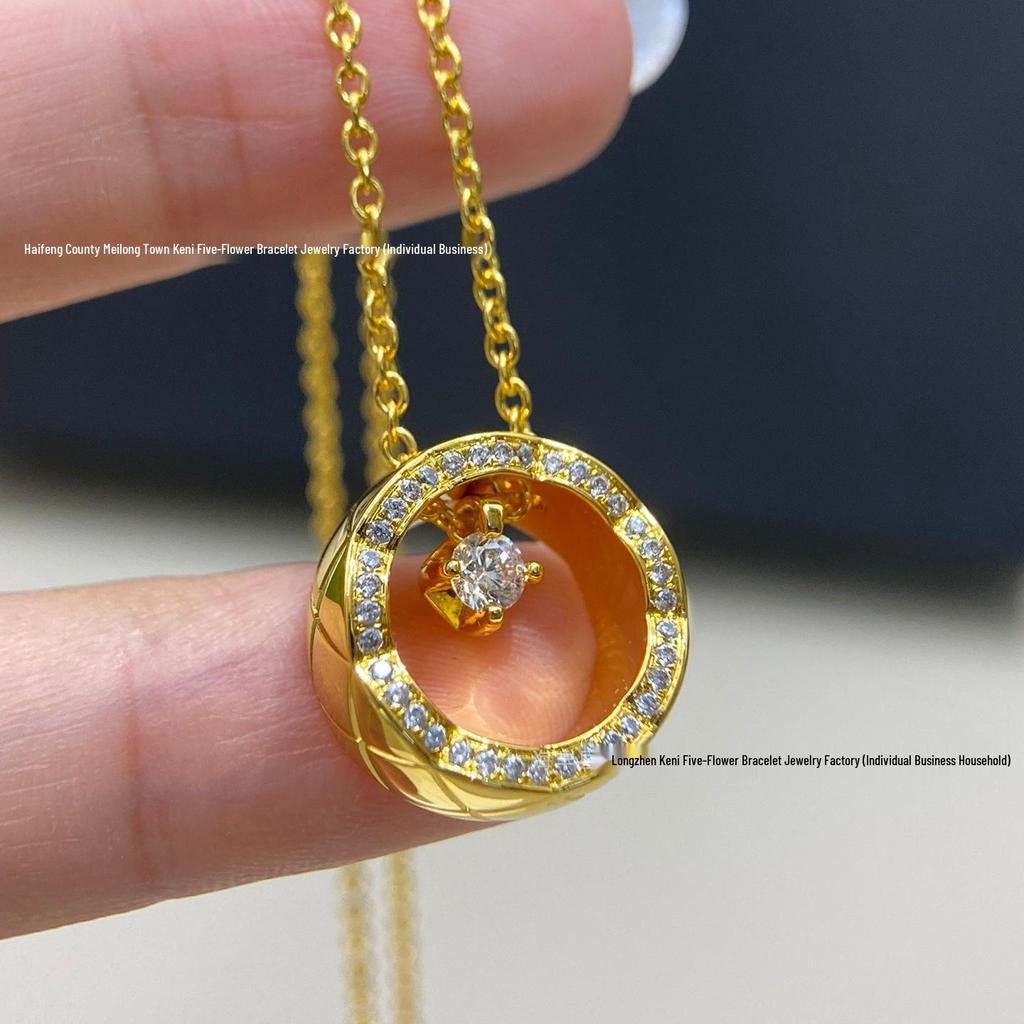 18k Gold Ice Moon & Bean Pendant Necklace Set with Diamond Pattern Choker
