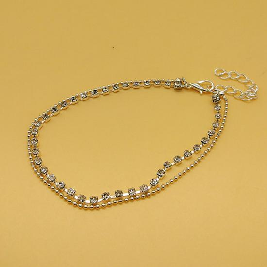 Trendy Summer Multi-Layer Metal & Bead Chain Anklet with Flash Diamonds