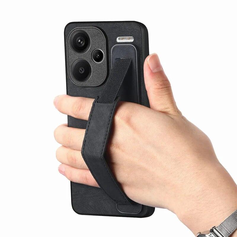 Кожаный чехол-держатель с ремешком на запястье для XiaoMi 15T 14T Pro 13T 12T 11T 10T POCO X7 Pro X6 X5 RedMi 13C 15C RedMi Note 13 12 Pro Plus 11 11S