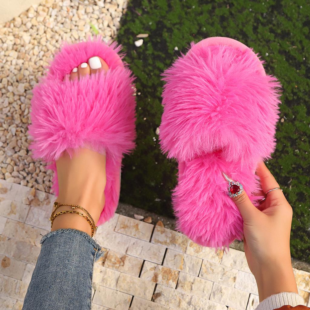 Women's Long Haired Slippers Autumn and Winter Warmth Slippers