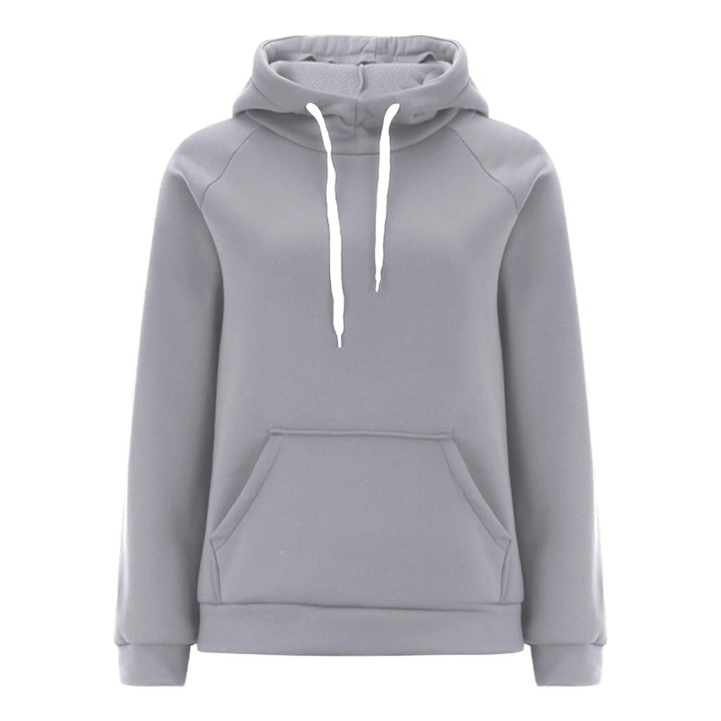 Women's Casual Loose Solid Color Long-sleeved Crewneck Sports Hoodie