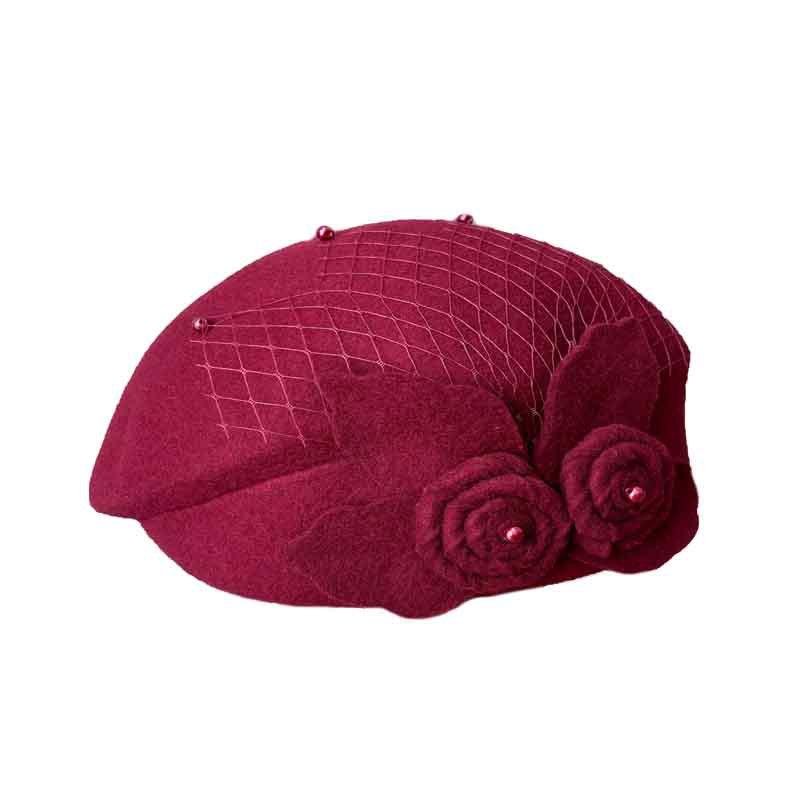 Ladies autumn and winter woolen bud hat elegant mesh flower three-dimensional stewardess hat British retro styling fashion hat