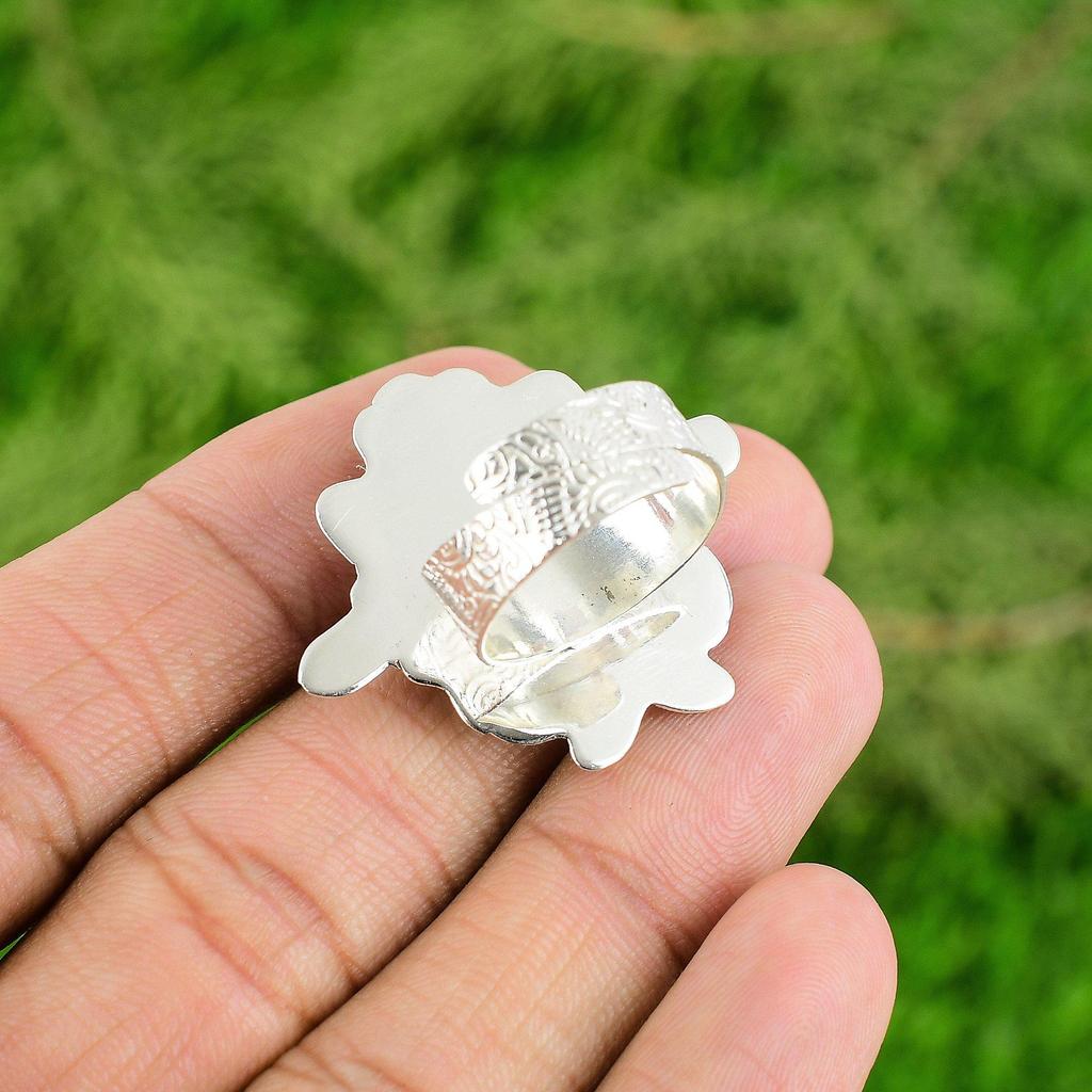 Натуральный Ларимар Драгоценный Камень Серебро 925 Пробы Кольцо Обещание Цветок Регулируемое Для Девочек