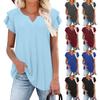 Women's Short Sleeved V-neck T-shirt, Solid Color Casual Double-layer Sleeved Sexy Top T-shirt