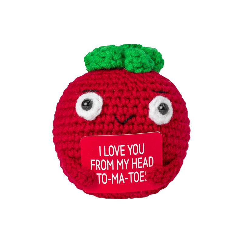 1/3Pcs Tomato Handmade Frend's Gifts Funny Doll With Card Knitted Crochet Room Decoration Positive Energy