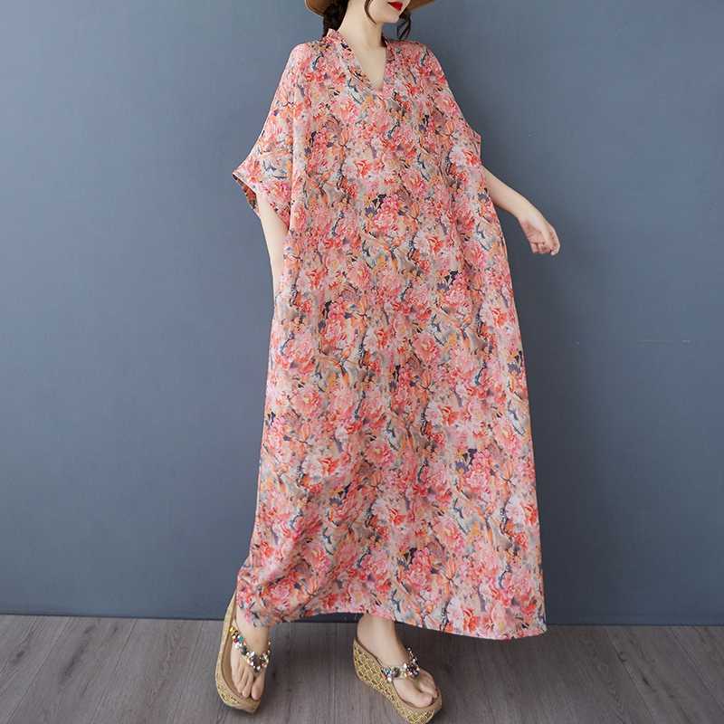 Women's Vintage Long Dress with Cotton and Linen Patterns