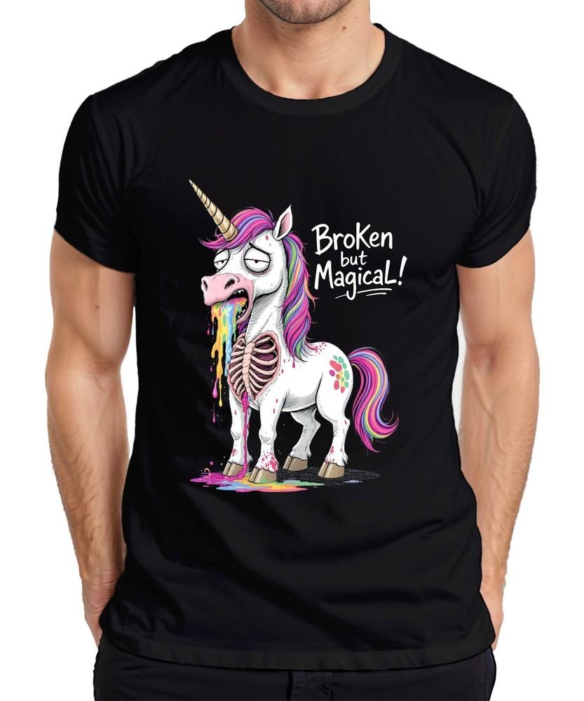 Broken But Magical Unicorn Rainbow Vomit Skeleton Funny Unisexs TShirt