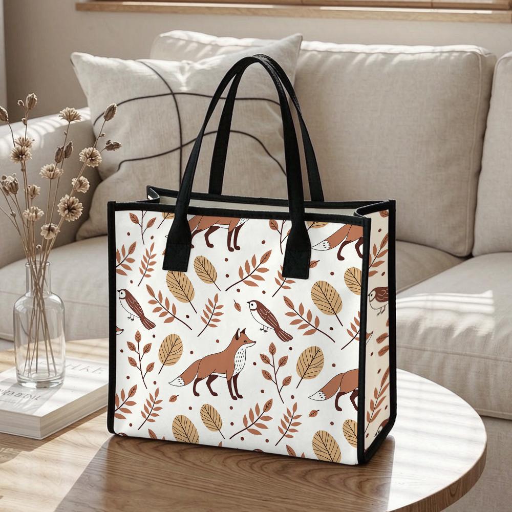 Cute Fox Printed Tote Bag Casual Large Capacity Handbag for Daily Use