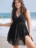 Women's Plus Size Swimsuit 2024 Stylish Swimwear One Piece Tankini V-Neck Split Hem Swim Dress Large Size Bodysuit Beach Wear