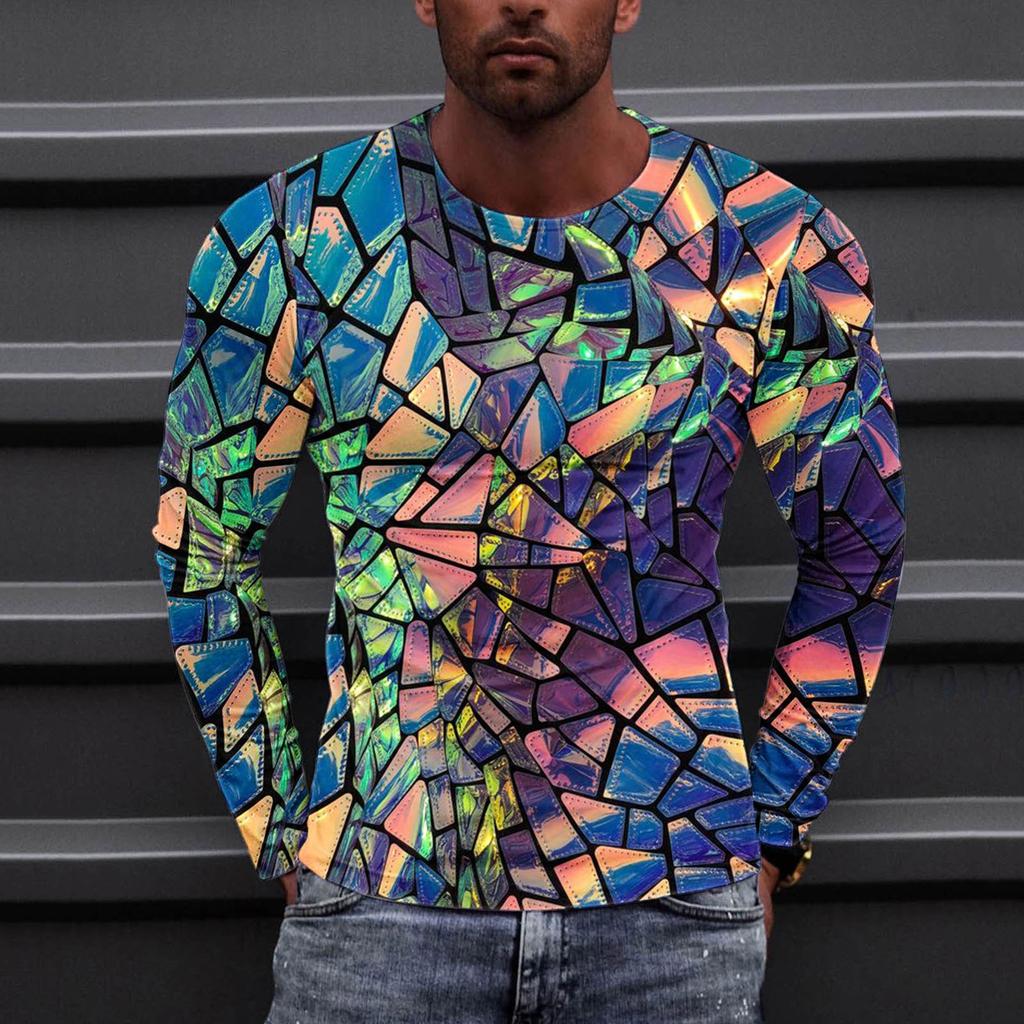 Муж. Футболка Круглый вырез Одежда Одежда На открытом воздухе Длинный рукав С принтом Модельер Винтаж