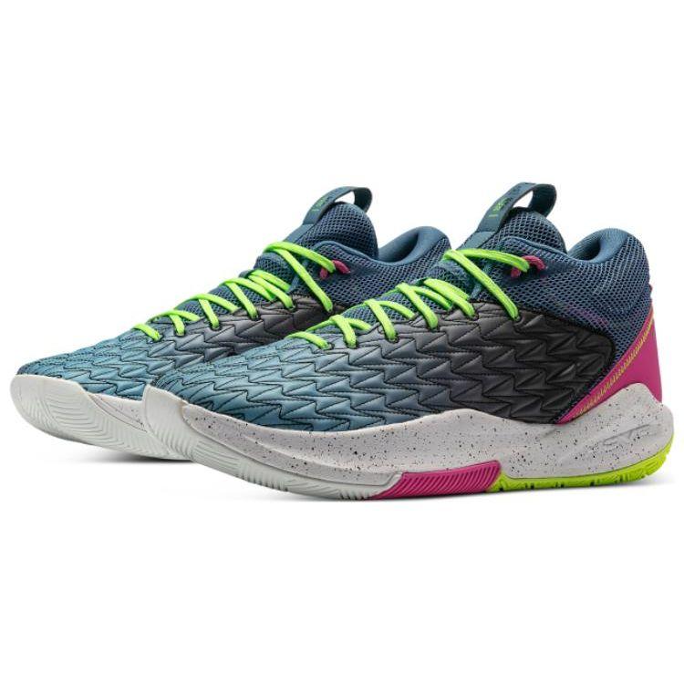 Under Armour Havoc 5 Hovr Clone Кроссовки унисекс с круглым носком, на шнуровке, нескользящие, износостойкие, средней высоты, для баскетбола, розовый/зеленый 3025605-300