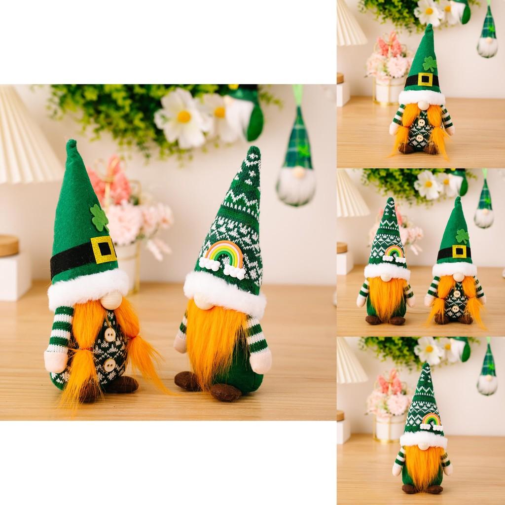 Cheerful Green Leaf Festival Plush Doll With Stylish Rainbow Knit Hat For Festive Decor