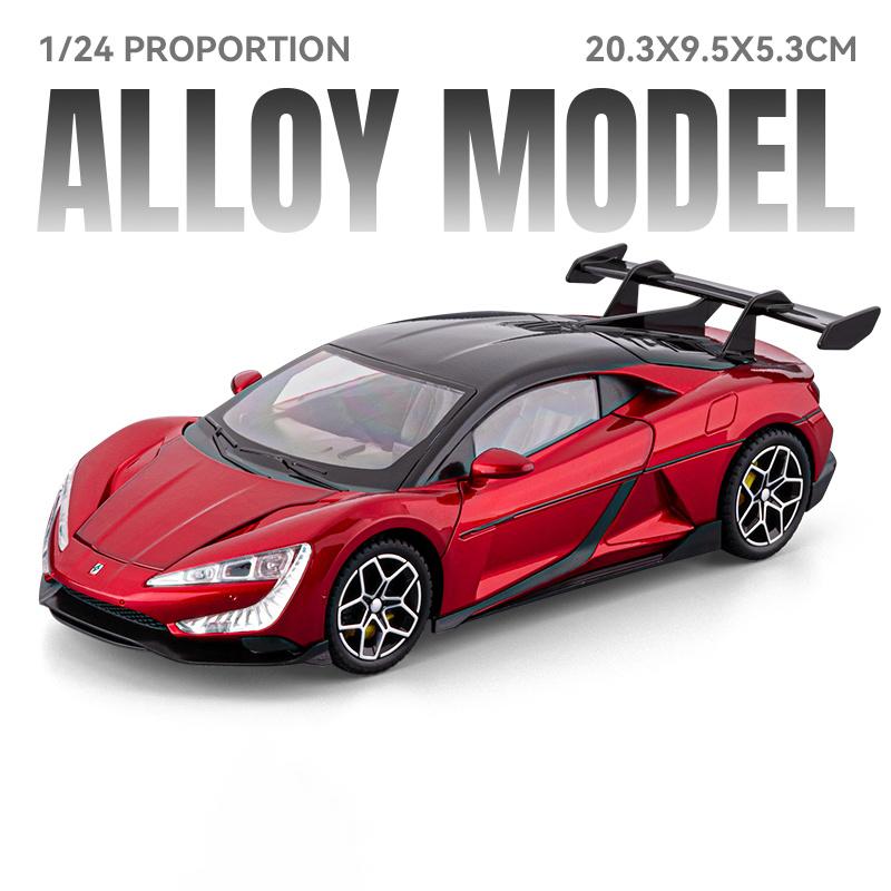 1:24 BYD Look UP U9 Полностью электрический Суперкар Модель автомобиля из сплава Металлическая литая модель Машинка со звуком и светом Игрушка для детей Подарки на день рождения Мальчик